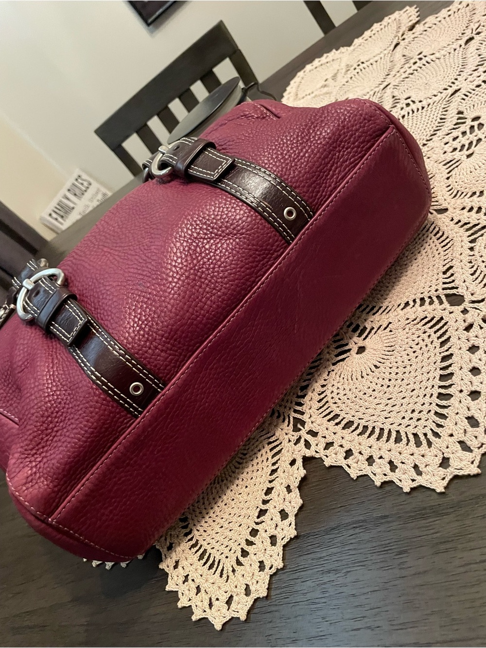 Coach Chelsea Leather Carryall satchel, model #F10887, in a burgundy color - Picture 7 of 13